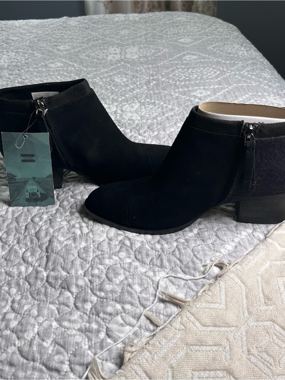 Toms Black Suede Ankle Booties. New with tags, 2 inch heel women’s size 8.5. - Picture 4 of 7